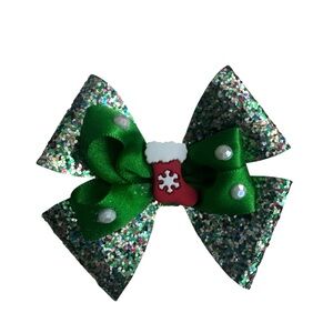 Green Glitter Holiday Hair Bow